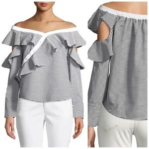 Laundry By Shelli Segul Stripe Cold Sleeve Ruffle Blouse